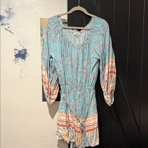 Fate Teal and Coral Long Sleeve Dress